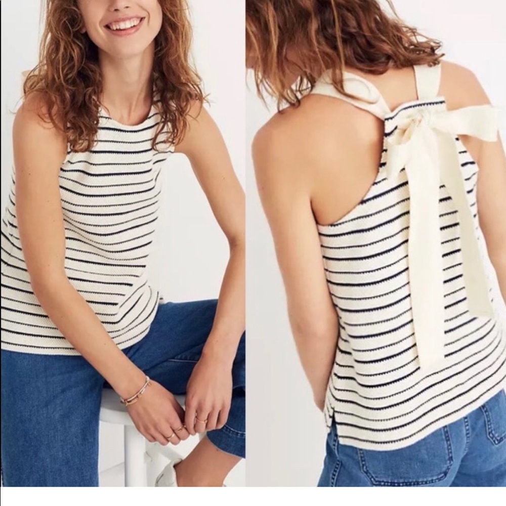 Madewell extra small cream navy tie back